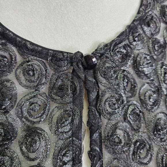R&M Richards Black/Silver Floral Bolero Style Dressy Jacket Size 16 - Picture 3 of 11